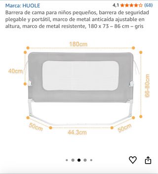 Barrera de cama HUOLE 180cm gris
