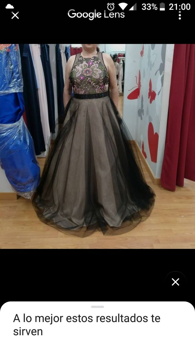 Vestido fiesta beige y negro T. 40/42