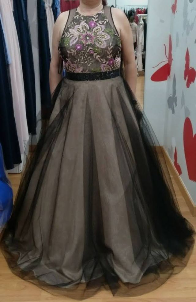 Vestido fiesta beige y negro T. 40/42