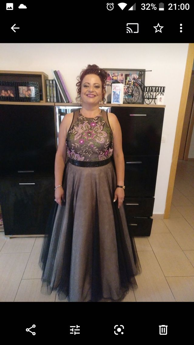 Vestido fiesta beige y negro T. 40/42