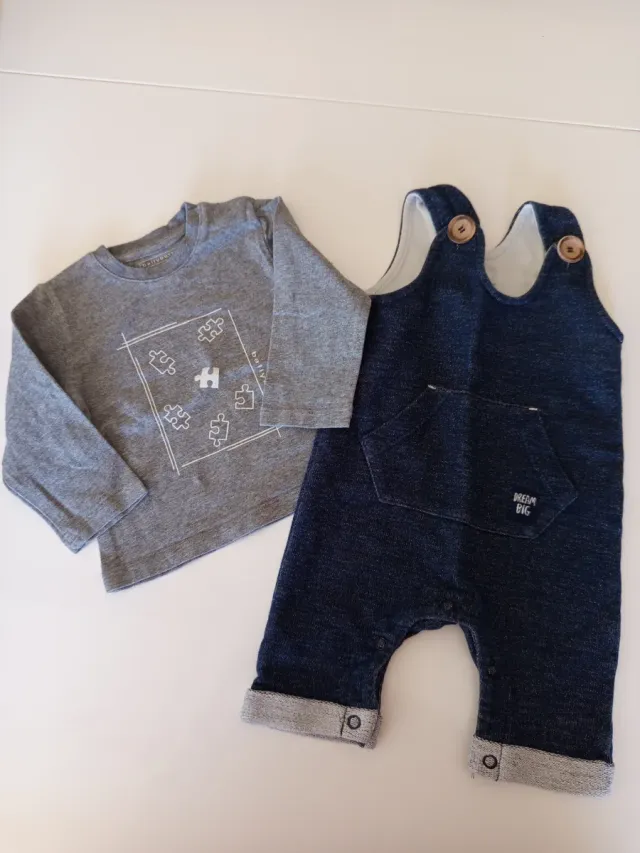 Completo salopette e maglia 3/6 mesi
