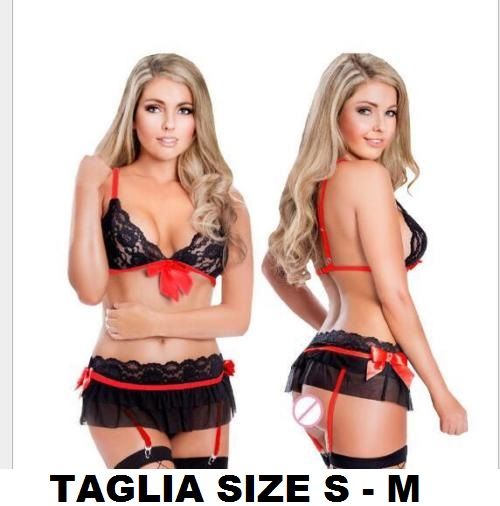 Set 2 pezzi lingerie pizzo rosso nero 