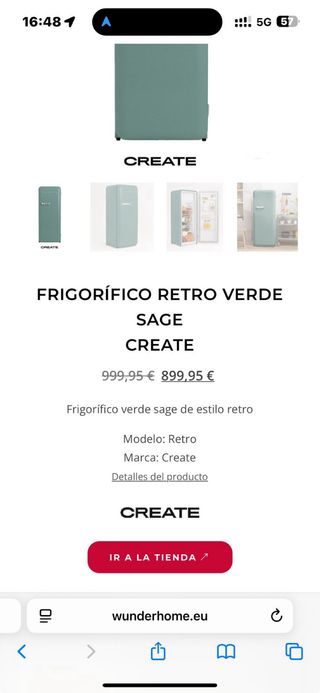 Nevera Vintage CREATE Verde nueva factura enero