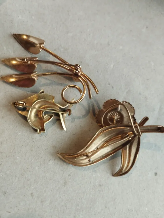 3 Broches Vintage Flor, Pez y Perla