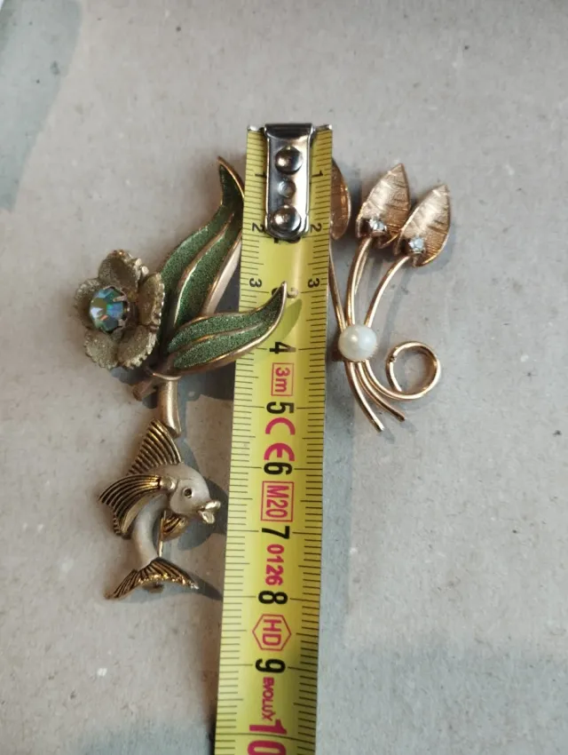 3 Broches Vintage Flor, Pez y Perla