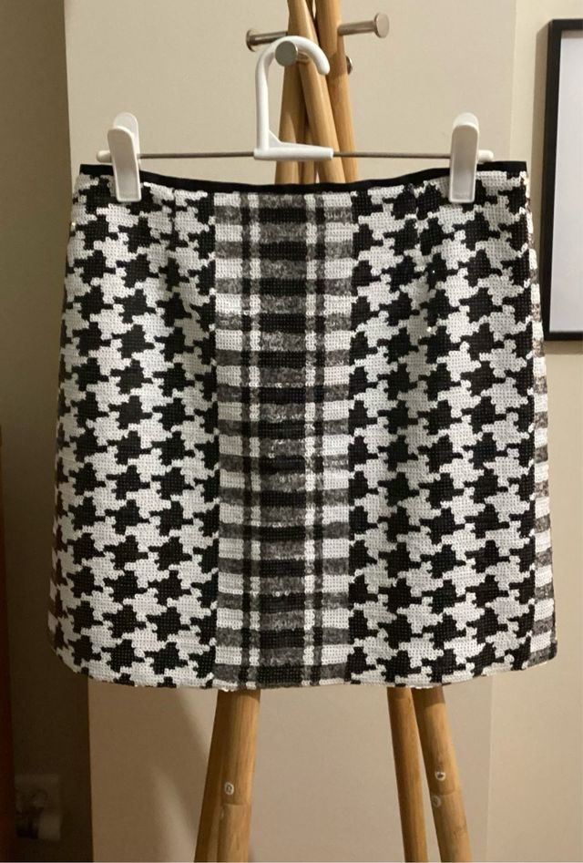 Falda lentejuelas pata de gallo y cuadros