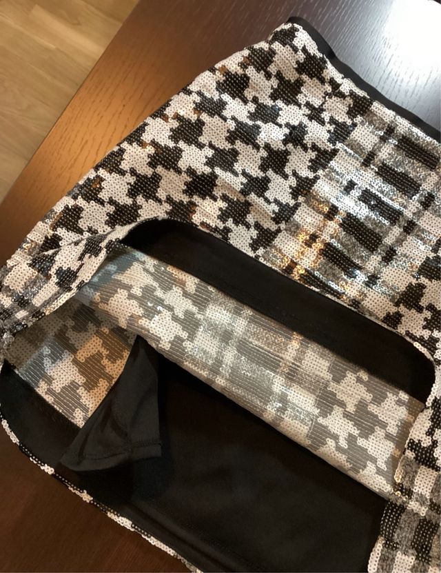 Falda lentejuelas pata de gallo y cuadros