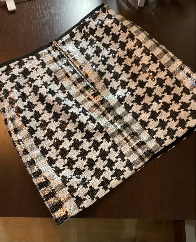 Falda lentejuelas pata de gallo y cuadros