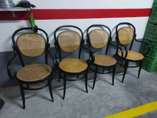 4 Sillones Thonet Madera y Rattan