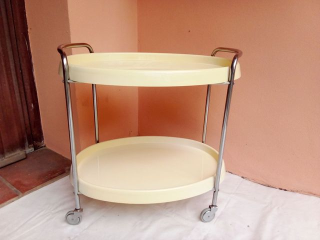 Carrello servizio ovale vintage bianco