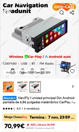 Radio Coche GPS CarPlay Android Auto