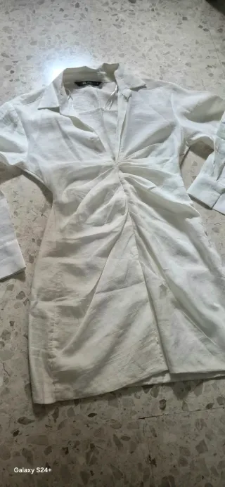 Vestido Zara Blanco Drapeado