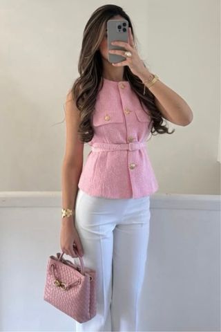 Top Zara rosa con cinturón