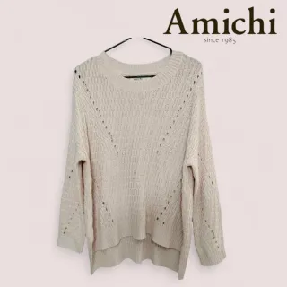 Jersey color beige rosa tejido calado. Talla L.