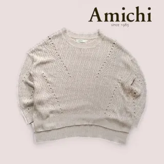 Jersey color beige rosa tejido calado. Talla L.