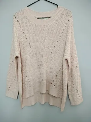 Jersey color beige rosa tejido calado. Talla L.