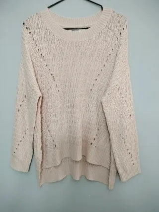 Jersey color beige rosa tejido calado. Talla L.