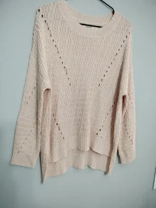 Jersey color beige rosa tejido calado. Talla L.