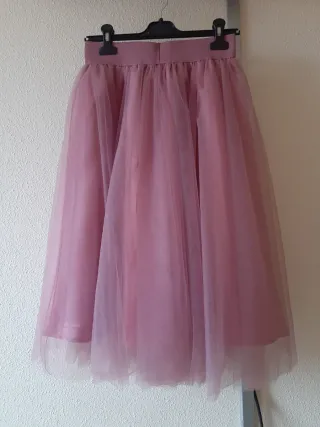 Falda midi tul rosa