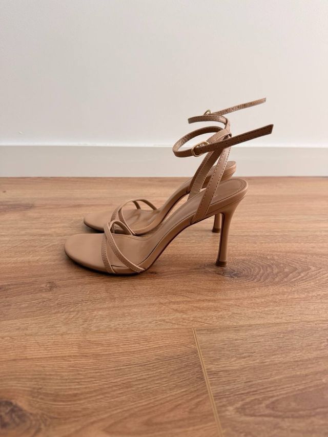 Sandalias Mango Tacón Beige 9.5 cm