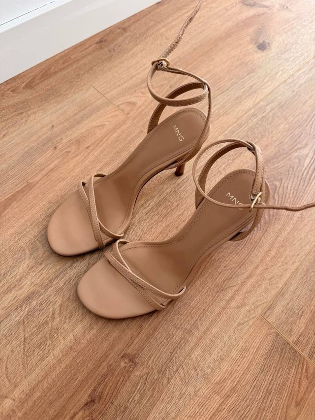Sandalias Mango Tacón Beige 9.5 cm