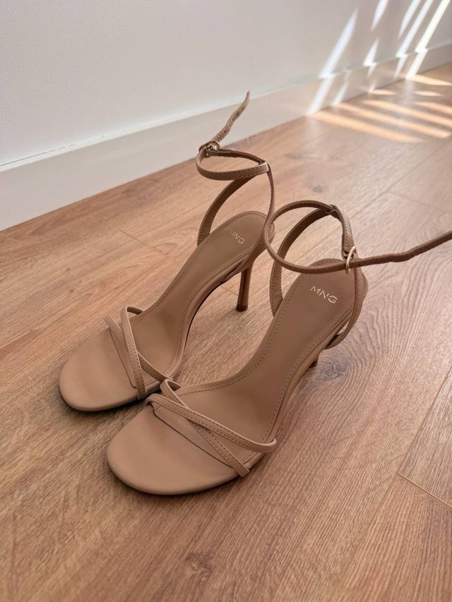 Sandalias Mango Tacón Beige 9.5 cm