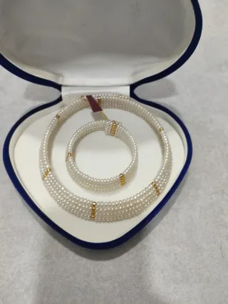 Collar y Pulsera Majorica Perlas Doradas