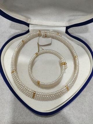 Collar y Pulsera Majorica Perlas Doradas