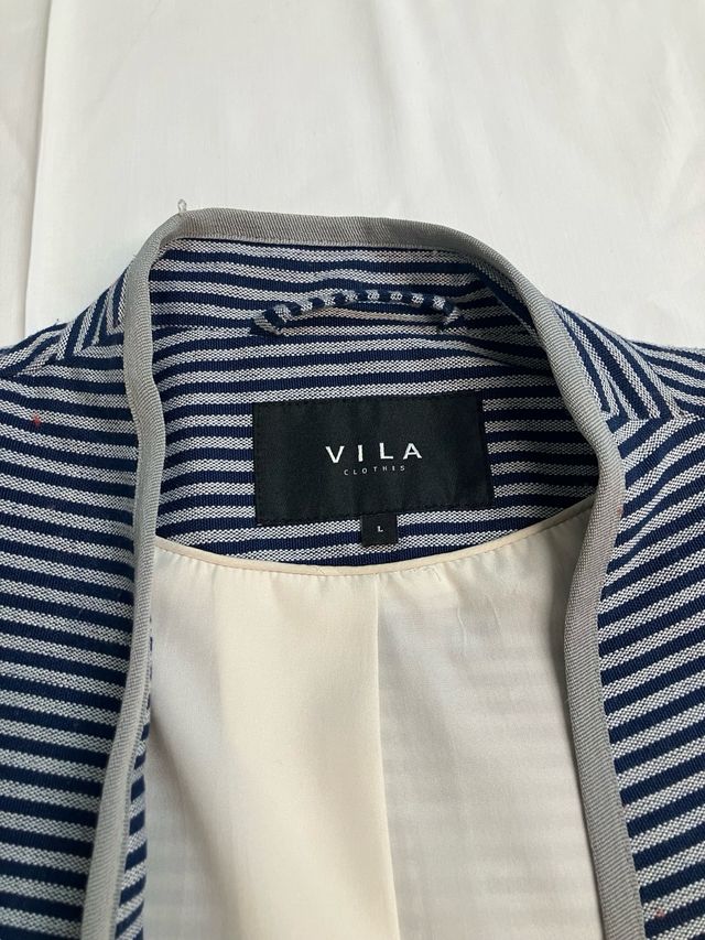 Americana larga VILA rayas azul y gris