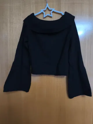 Jersey Shein negro cuello barco manga acampanada