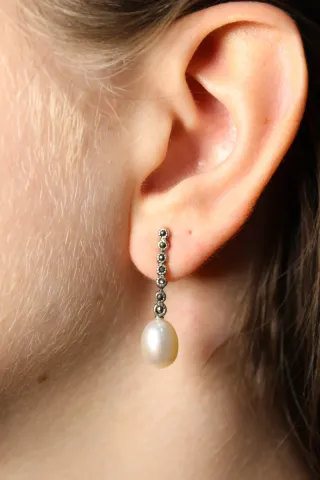 Pendientes de plata de ley 925 largos con perla