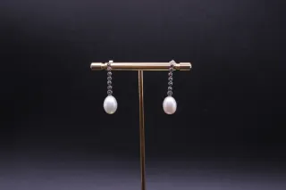 Pendientes de plata de ley 925 largos con perla