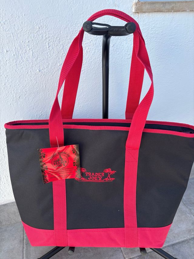 Bolsa Tela Trader Joe's Cremallera Negra Roja