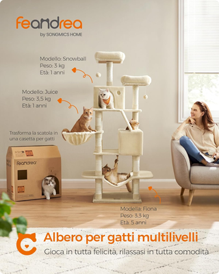 Albero per Gatti, Alto 168 cm, Tiragraffi per Gatt