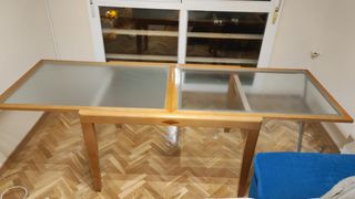 Mesa Comedor Extensible Madera y Cristal
