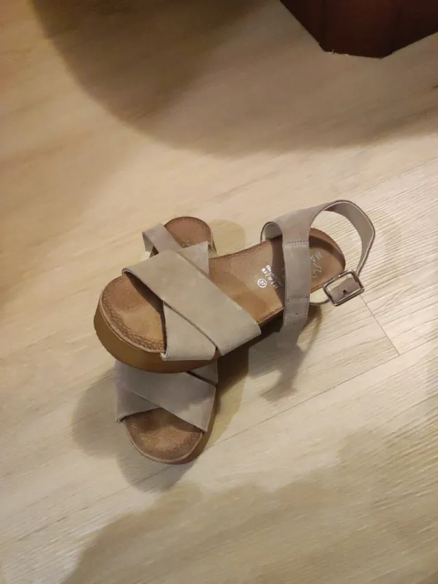 Sandalias plataforma piel beige talla 37