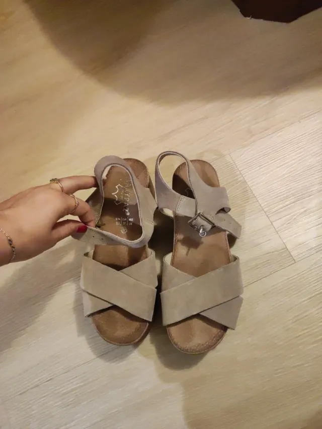 Sandalias plataforma piel beige talla 37