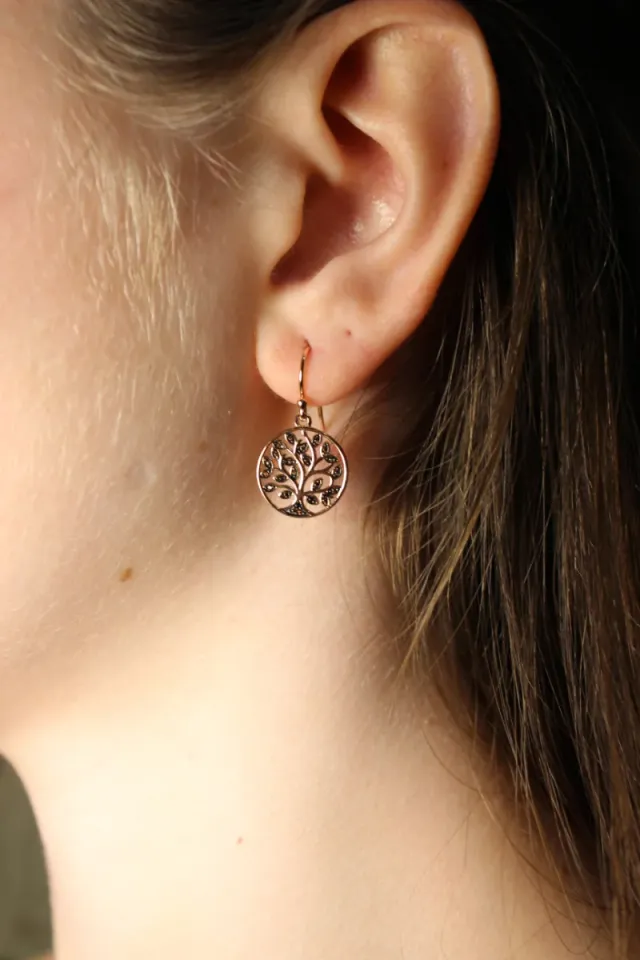 Pendientes Plata Ley 925 Árbol Vida Baño Oro