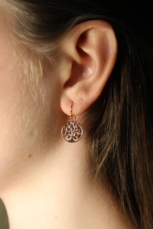 Pendientes Plata Ley 925 Árbol Vida Baño Oro