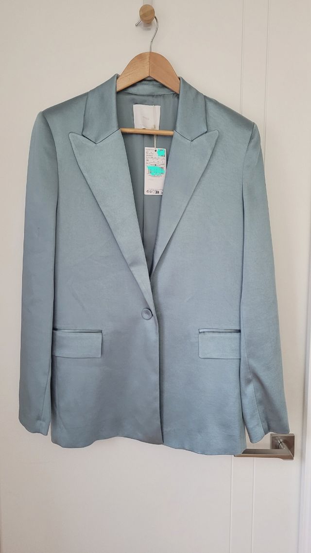 Conjunto Blazer y pantalón Mango Talla M Verde Azu