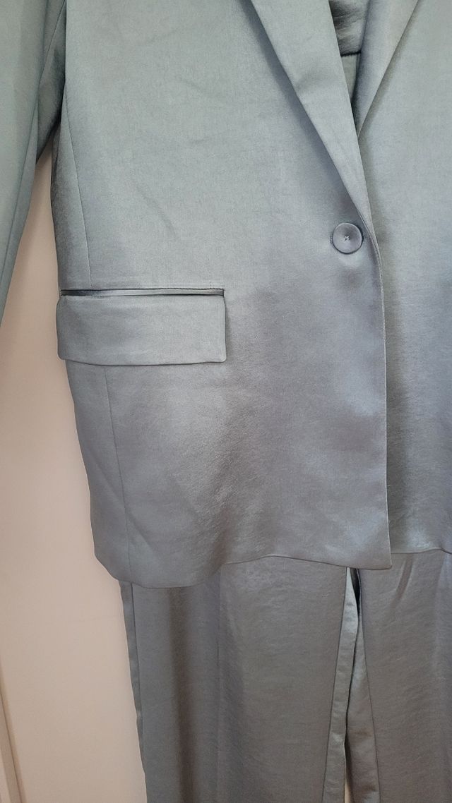 Conjunto Blazer y pantalón Mango Talla M Verde Azu