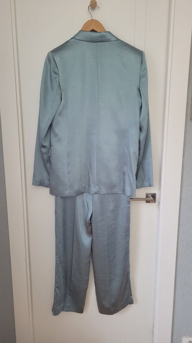 Conjunto Blazer y pantalón Mango Talla M Verde Azu