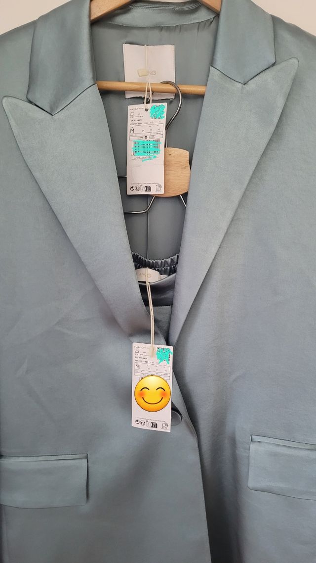Conjunto Blazer y pantalón Mango Talla M Verde Azu