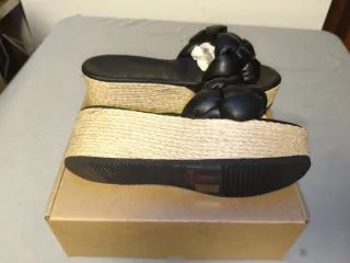 Shabbies Amsterdam Sandalias Negras Cuña