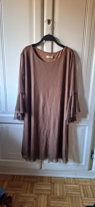 Tunica/Mini Abito Tulle Marrone Nocciola - Maniche