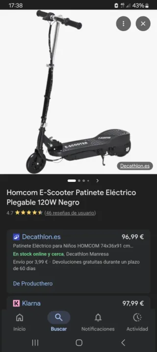 Patinete Eléctrico Homcom E-Scooter 120W Negro