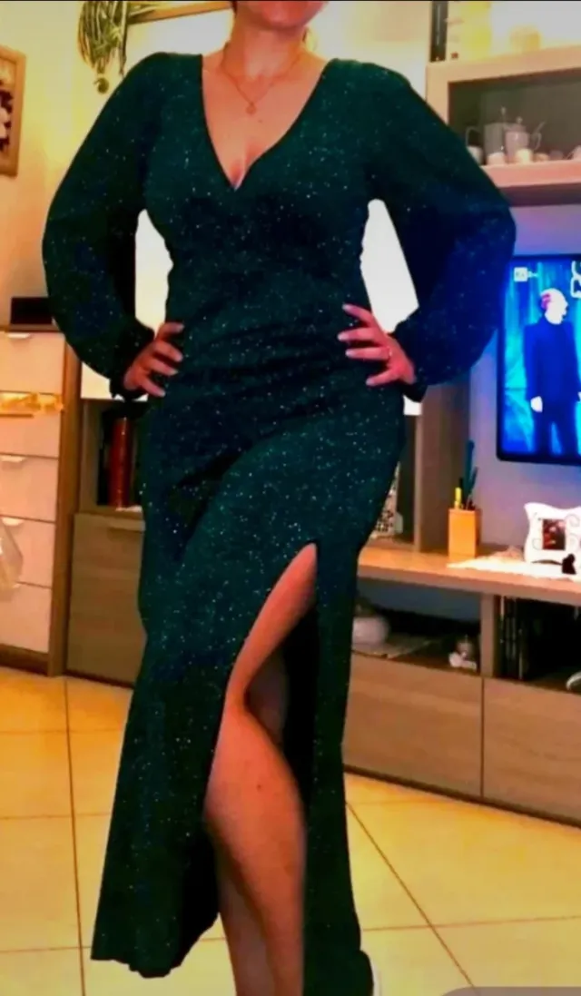 Abito da sera invernale verde scintillante