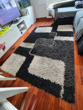 Tappeto Shaggy Lungo Pelo Beige e Nero