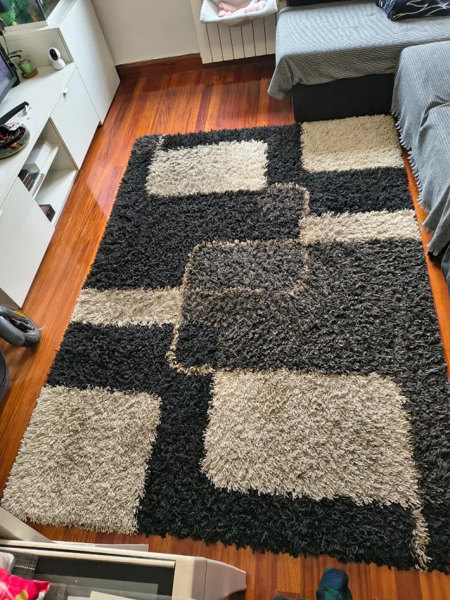 Alfombra Shaggy Pelo Largo Beige y Negro