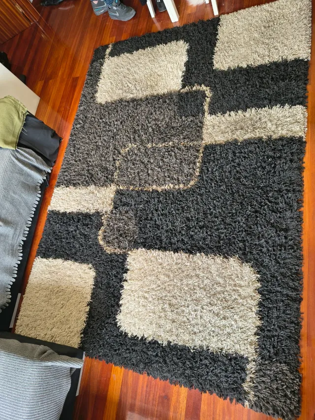 Alfombra Shaggy Pelo Largo Beige y Negro